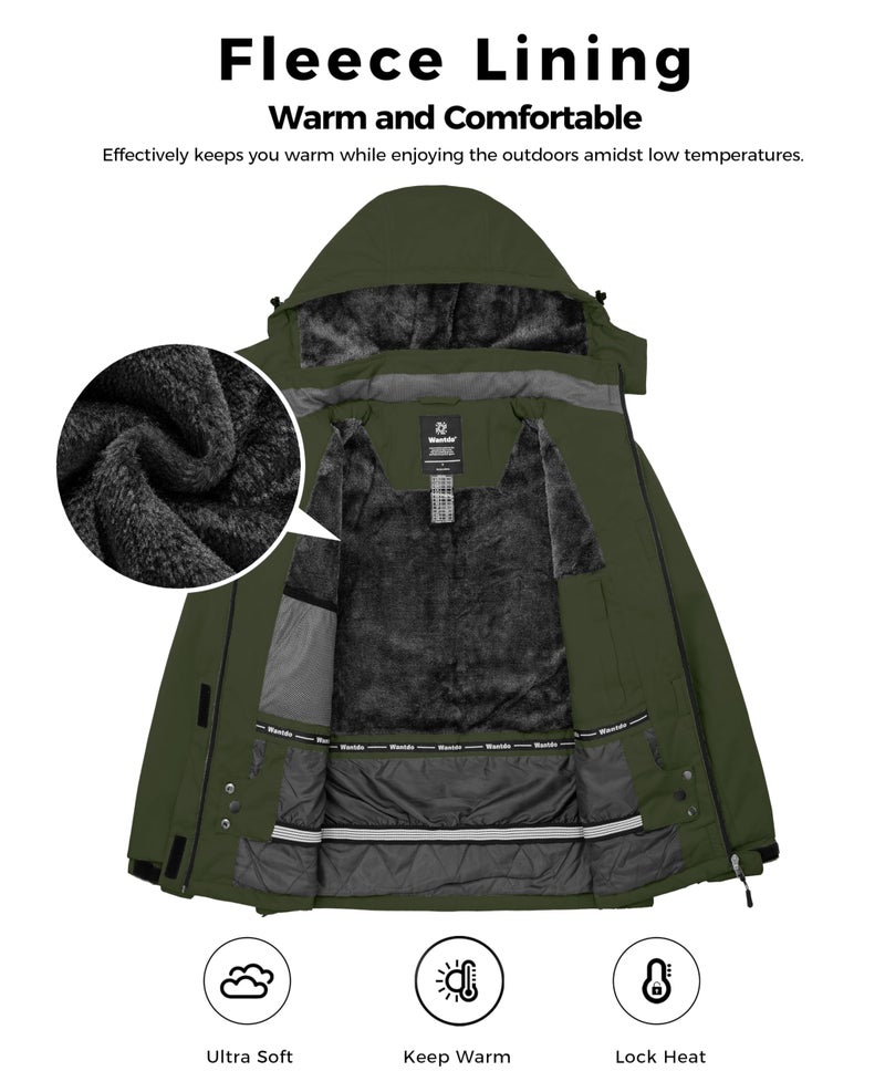 wantdo Women's Ski Jackets Warm Winter Snow Coat Waterproof Snowboarding Jacket Army Green L - Image 3